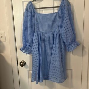 Blue smocked checkered dress